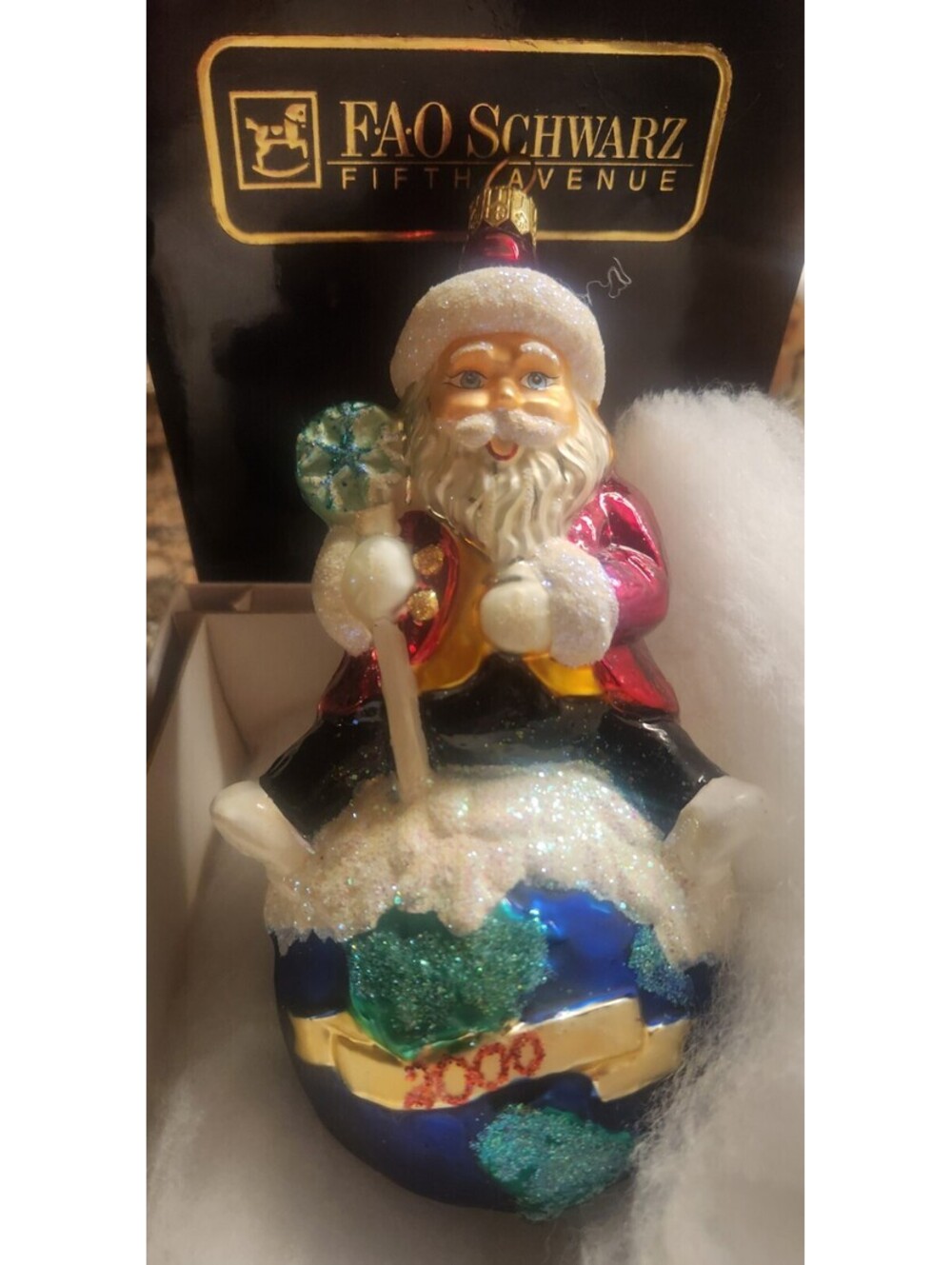 Christopher Radko Stardust World Santa Christmas Glass Ornament 2000 w/tag, Mint
